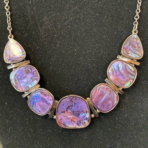 Purple Abalone Shell Necklace & Stretch Bracelet Set - Picture 3 of 10